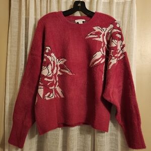 ❌️SOLD Anthropologie Calligraphie Fuschia Pink & White Sweater